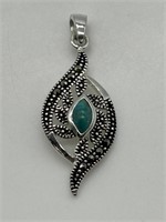 Sterling Silver MD Marcasite & Turquoise Pendant