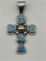 Vintage Sterling Blue Aventurine Cross Pendant