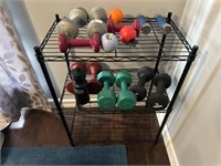 Metal Shelf w/ 6 Sets of Weights