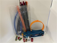 Lot of Hot Wheels track, cars, misc.