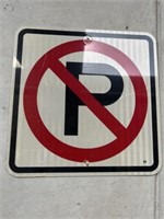 Metal No Parking sign