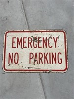 Metal Emergency No Parking sign