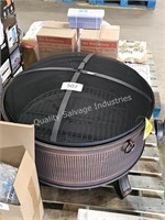 round metal firepit with screen lid