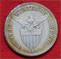 1909 Philippines Silver 50 Centavos