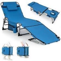 $92  Costway Chaise 5-Pos Lounge Chair Blue