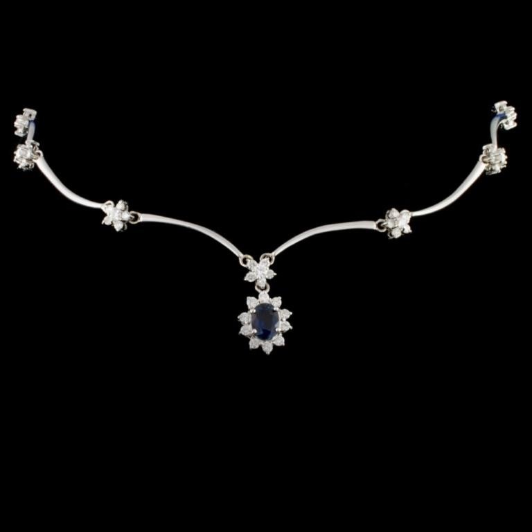 14K Gold 2.43ct Sapphire & 2.57ct Diamond Necklace