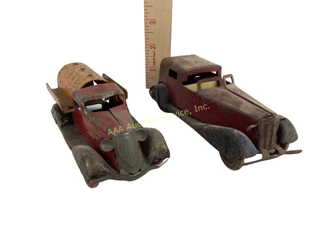 (2) tin vehicle toys, one friction toy not working