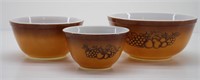 3-PYREX Brown Autumn & Old Orchard Mixing Bowls