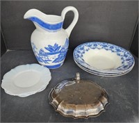 (AD) Vintage Pitcher, Bowl, Plates & Tray