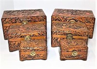 Pair of Deeply Carved Lacquered Nesting Boxes