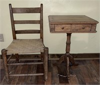 Small Game Table W Drawers & Antique Chair