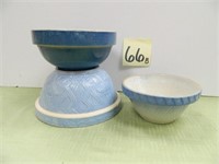 (3) Blue Crock Bowls - 8", 7" & 6"