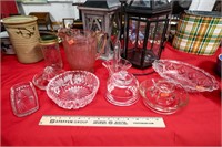 (9) Pieces of Various Glass Dishes, Pitcher,