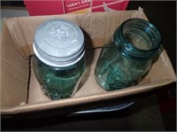 Box w/(2) Green Canning Jars