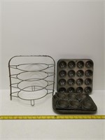 primitive cupcake tins and pie rack