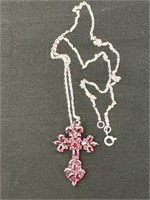 18in. 925 Sterling Silver Cross with Raspberry