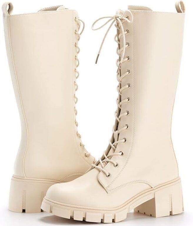 Women's Platform Mid-Calf Boots - US 8.5 - Cream