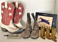 Western Decor - Vintage Boots, Shot Glasses +