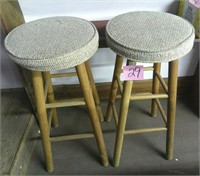 (2) Upholstered Seat Wood Stools