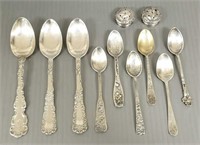 Group of sterling silver souvenir spoons, etc. -