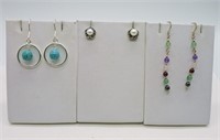 3 Pair of Beaded Earrings 925