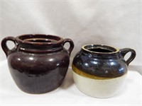 (2) Crock Pottery Bean Pots