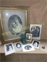 Antique framed late 1800s B&W photo & others