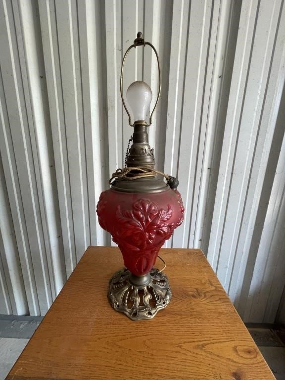 GLASS OIL LAMP CONVERTED TO ELECTRIC