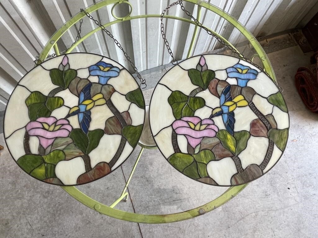 2 LARGE ROUND STAINED GLASS SUN CATCHERS
