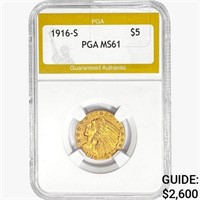 1916-S $5 Gold Half Eagle PGA MS61