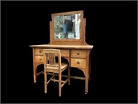 Arts & Crafts Oak Vanity and Chair.
