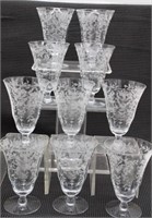 SET OF (10) "LACED BOUQUET" FOOTED TUMBLERS