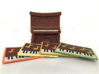 Needlepoint piano coaster holder w/ coasters