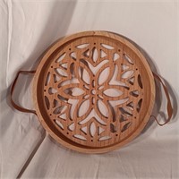Wooden Flower Mandala Serving Tray with handles