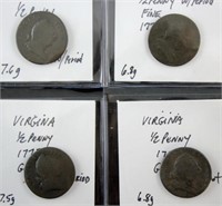 4 Virginia 1/2 Pennies, 1773