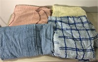 Lot of 4 Chenille Blankets Blue Yellow Pink