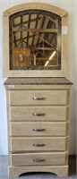 5 DRAWER CHEST W/ MARBLE LOOK TOP, MIRROR