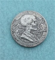 Hobo Style Art Coin Half Dollar Skull