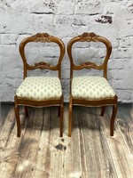 2pc Upholstered Chairs w/ Carved Wood Accents