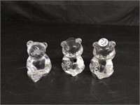 3 Glass Bear Paper Weights