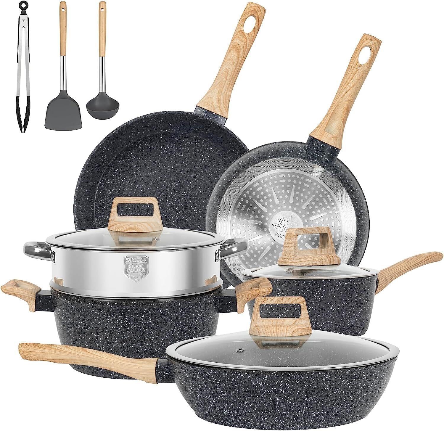 SODAY 12pcs Non-Stick Set, Induction (Black)