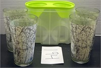 Storage container & (4) plastic drinking glasses