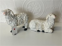 Resin Sheep Set - one standing and one sitting.