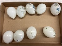 FLAT OF 9 SMALLER MILK GLASS 1800'S EASTER EGGS