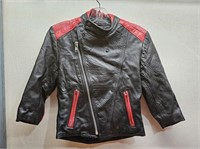 Childrens Sz 6 Black-Red LEATHER Bikers Jacket