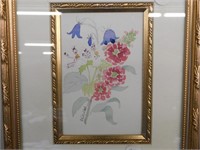 2 FRAMED FLORAL PRINTS SIGNED