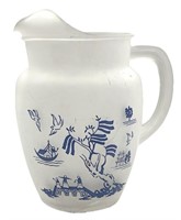 1950's Frosted Glass Blue Willow Design Pitcher