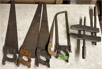 Hand saws (5) & Wood clamp