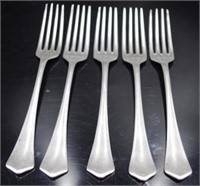 Set of five French silver entree forks