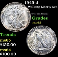 1945-d Walking Liberty Half Dollar 50c Grades GEM